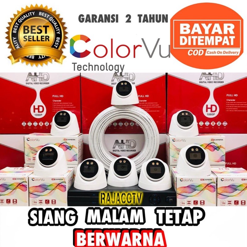 PAKET CCTV COLORVU SIANG MALAM BERWARNA 8 CHANNEL 8 CAMERA 5MP 1080P TURBO HD IC SONY