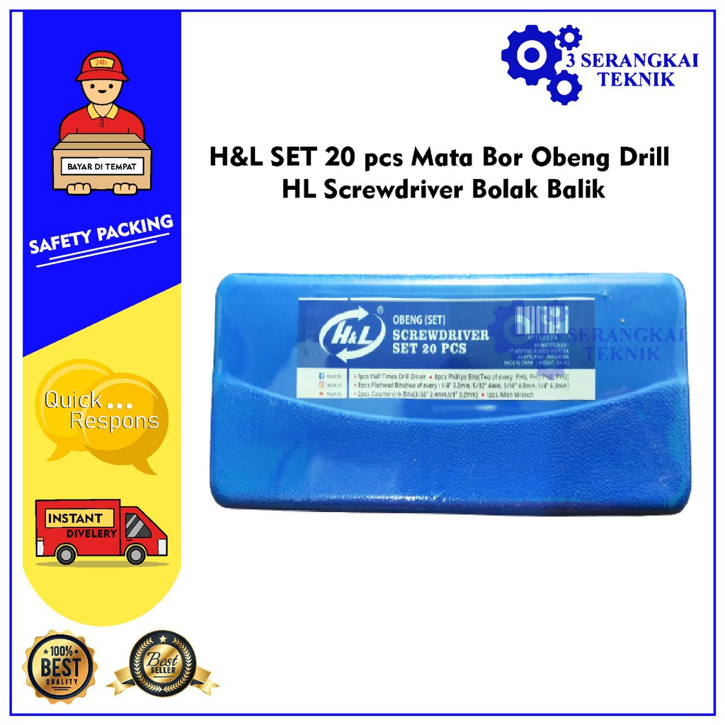 H&amp;L SET 20 pcs Mata Bor Obeng Drill HNL HL Screwdriver Bolak Balik