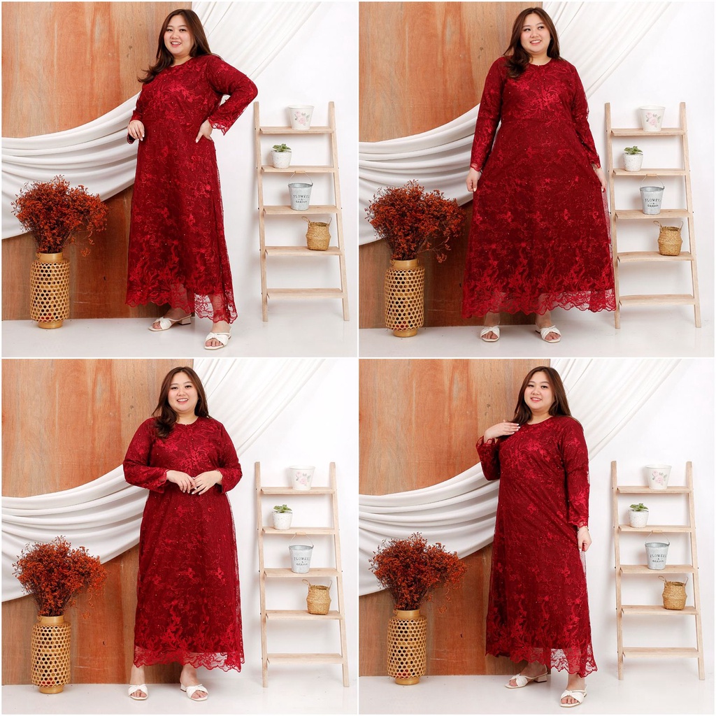 (PASTI REALPICT) GAMIS SARAH TILE JUMBO BIGSIZE XXL - XXXL MAXI DRESS LEBARAN DRES IDUL FITRI KONDANGAN PESTA MURAH BROKAT TILLE TULLE