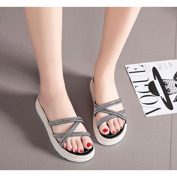 Sandal Wanita Wedges Permata Silang Import Ayudia IMP3050