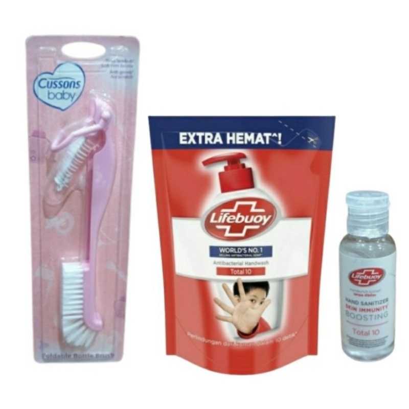 Cussons Baby Sikat Botol + Lifebuoy Hand Wash 180ml + Hand Sanitizer