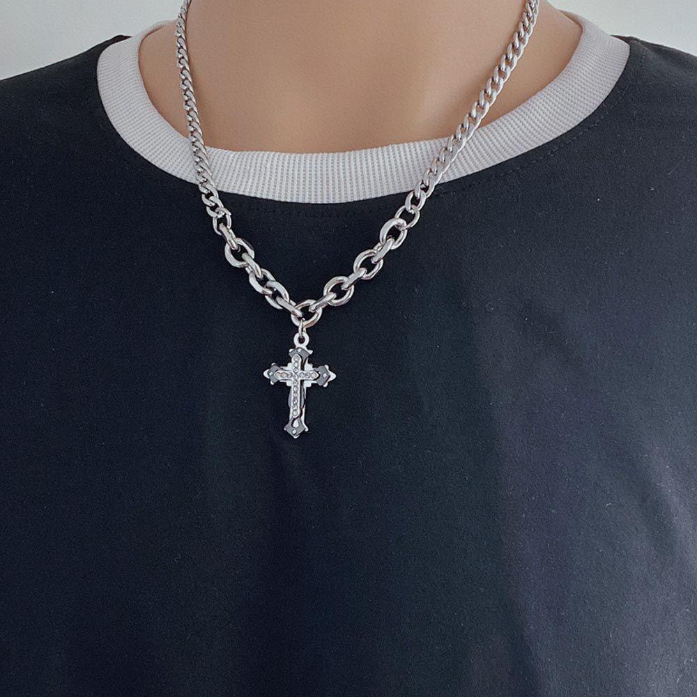 Needway   Man Rantai Kalung Kreatif Vintage Tebal Rantai Punk Baja Titanium Zirkon Perhiasan Leher