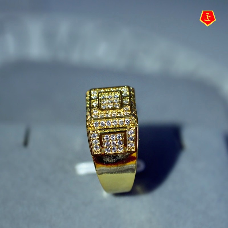 [Ready Stock][Ready Stock]Full Diamond Micro Inlaid Zircon 18K Gold Ring European and American Fashion