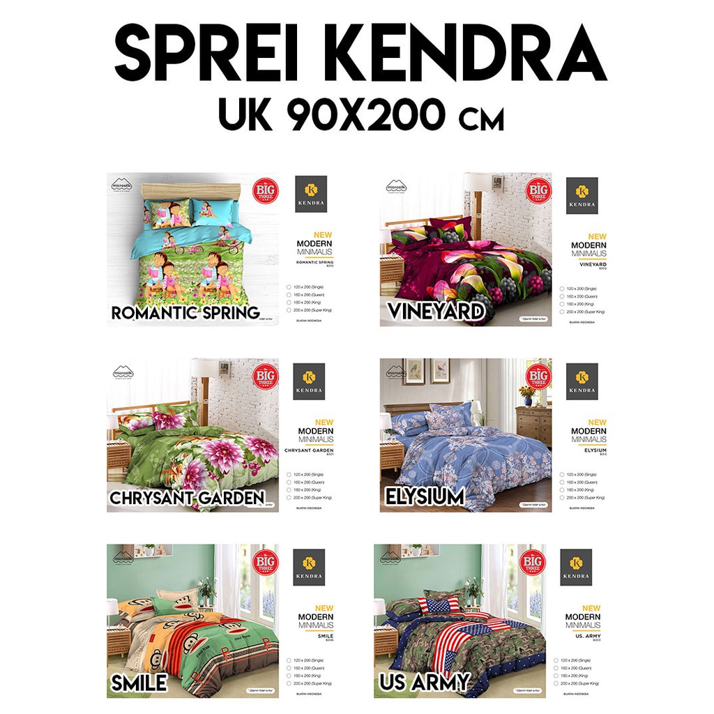 KENDRA Sprei 100x200 / 90x200 Arista Hedwig London Marvel Marigold Linares Love Letter Forestville Provence Ivy - Single 100 dan 90 SP Kendra