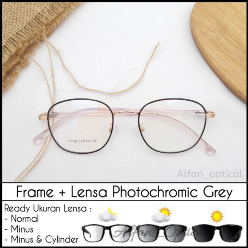 kacamata cewek/cowok 38059 photocromic anti radiasi bisa ganti minus/cyl dll