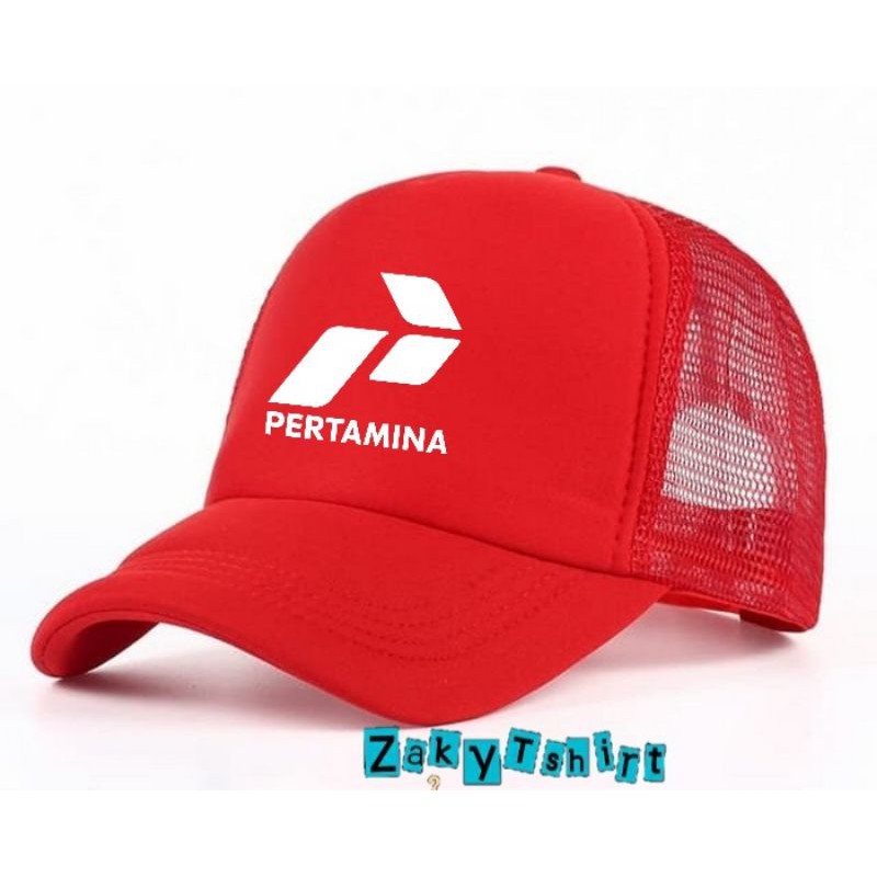 Topi Trueker Jaring Hitam Logo Pertamina