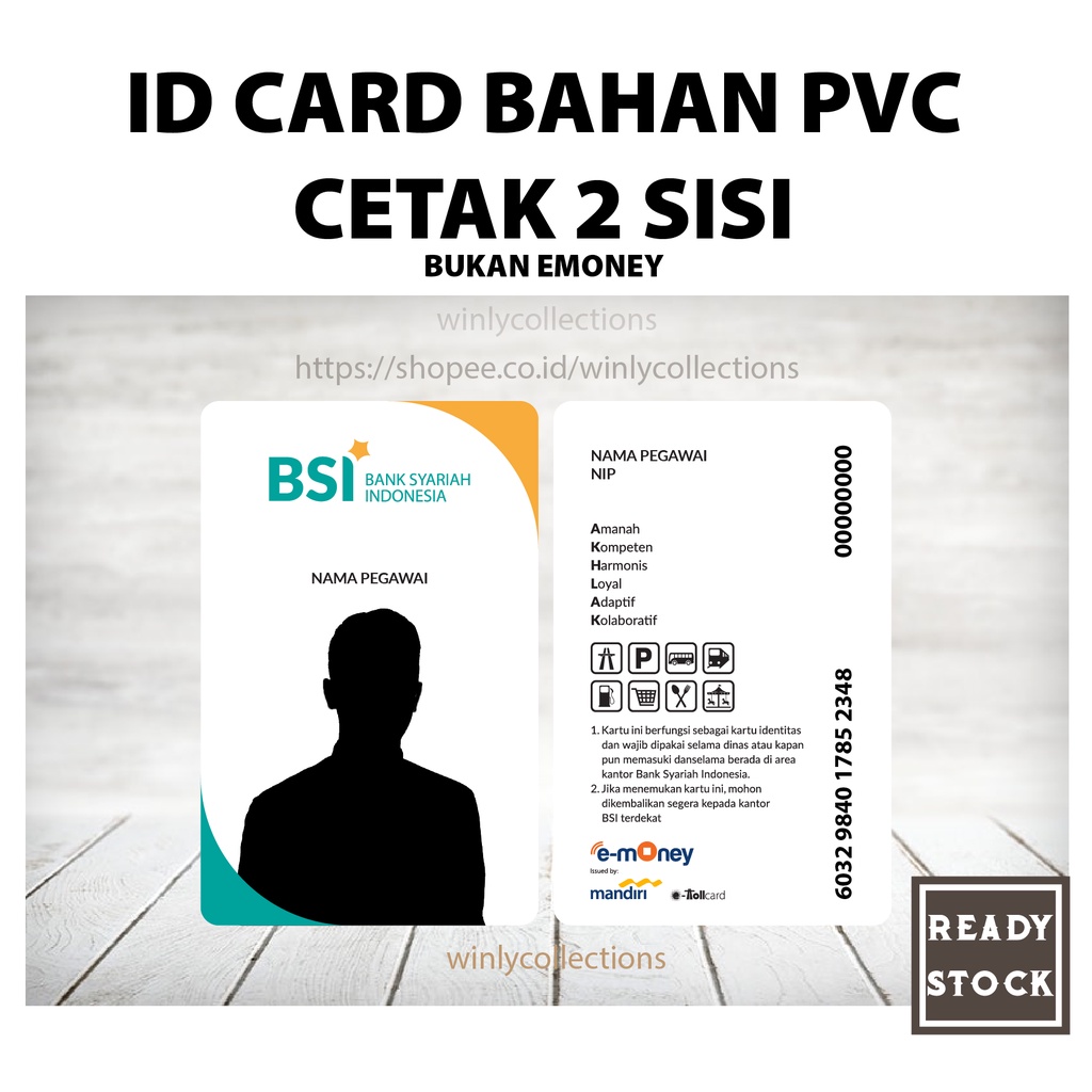 CUSTOM KARTU ID CARD BSI BUMN TERBARU BANK SYARIAH INDONESIA BAHAN PVC - 2 SISI