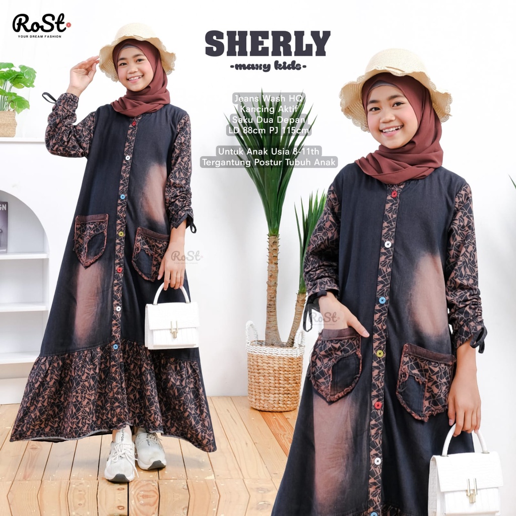 SHERLY Maxy Kids - Gamis jeans anak - Maxy anak- Baju Gamis Jeans Anak Perempuan Tanggung- Usia 8 - 