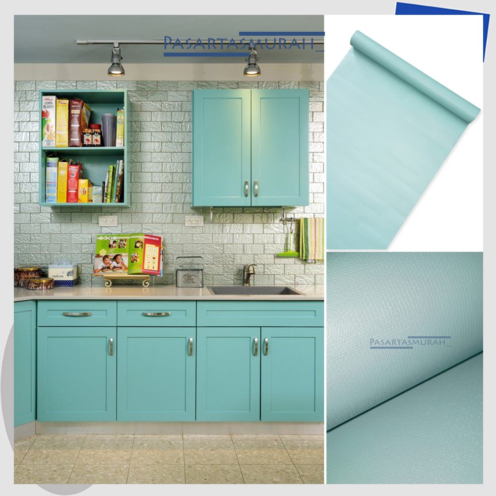 Wallpaper Stiker Kertas PVC Warna Polos Biru Tosca Serbaguna Pelapis Dinding Kayu Triplek Meja Lemar