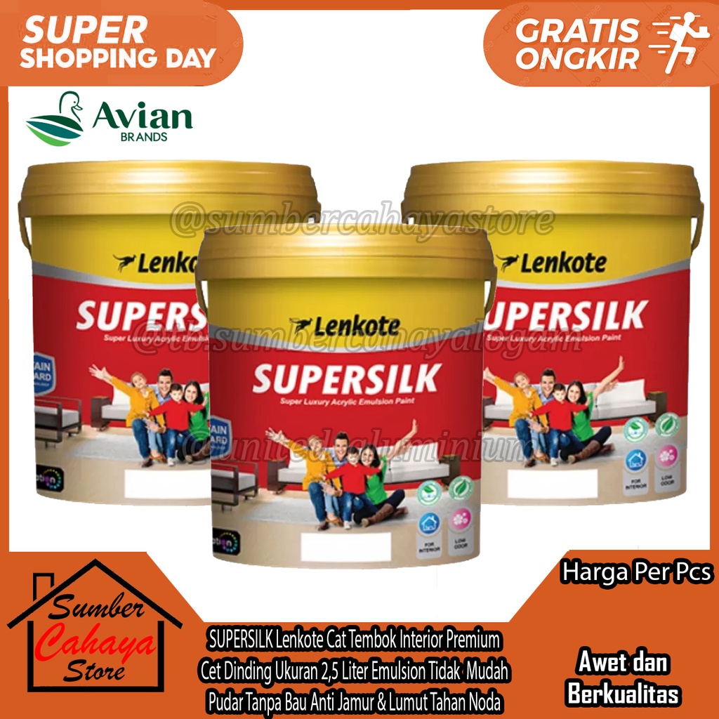 Jual Supersilk Lenkote Cat Tembok Interior Premium Cet Pelapis Dinding Ukuran 25 Liter Avian 1846