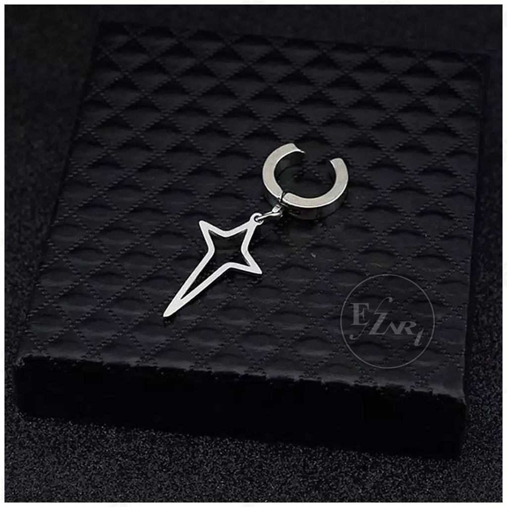 1Pc ANTING PRIA / WANITA MODEL JEPIT / TUSUK GANTUNGAN BINTANG HOLLOW STAR STAINLESS STEEL PUNK BTS