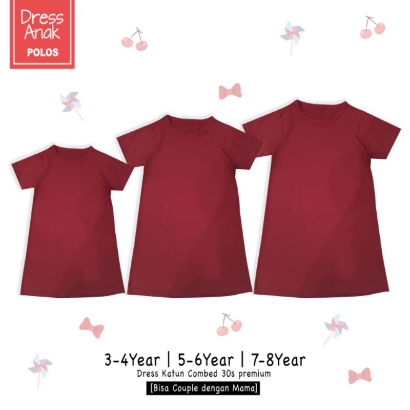 PROMO!!DRESS POLOS ANAK MAROON PEREMPUAN KATUN M L XL