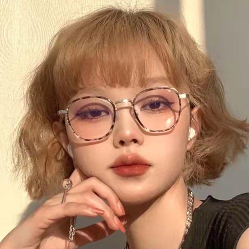 Mxbeauty Kacamata Anti Radiasi Motif Leopard Pria Kacamata Komputer Bulat Lensa Bening Gaya Korea Wanita Eyeglasses