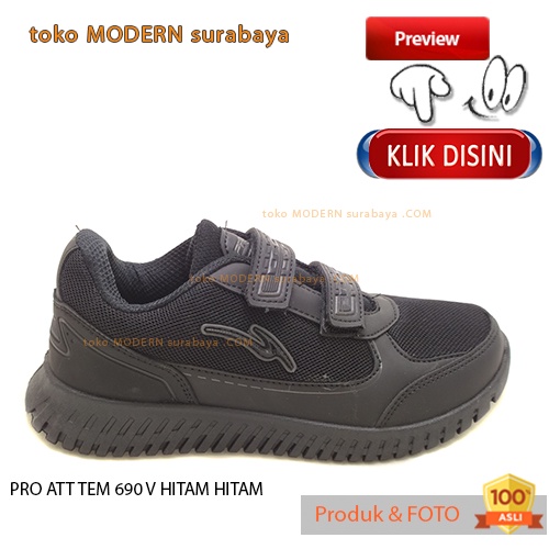 Sepatu anak sekolah sepatu sneaker velcro PRO ATT TEM 690 V HITAM HITAM