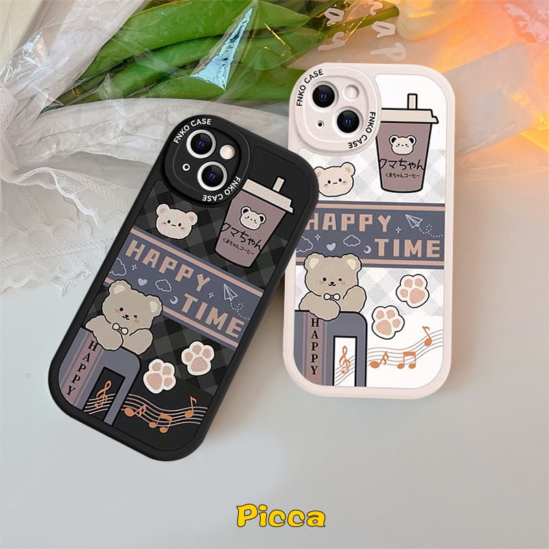 Case Motif Kartun Beruang Kotak-Kotak Gaya Korea Untuk Xiaomi POCO M3 X3 NFC X3 Pro Redmi 9T 9 9A 10 10C 10A 9C Note 8 9 11Pro 10s 9pro 11s 10s 10s