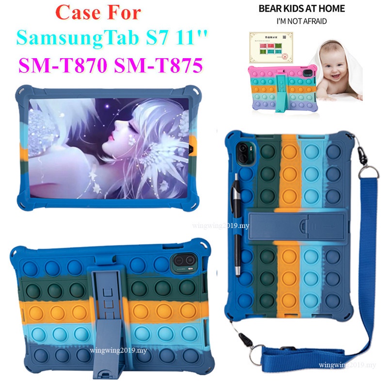 Casing Silikon Samsung Galaxy Tab S7 11 &quot;2020 SM-T870 SM-T875 11&quot; Motif Push It Bubble Dengan Stand Holder