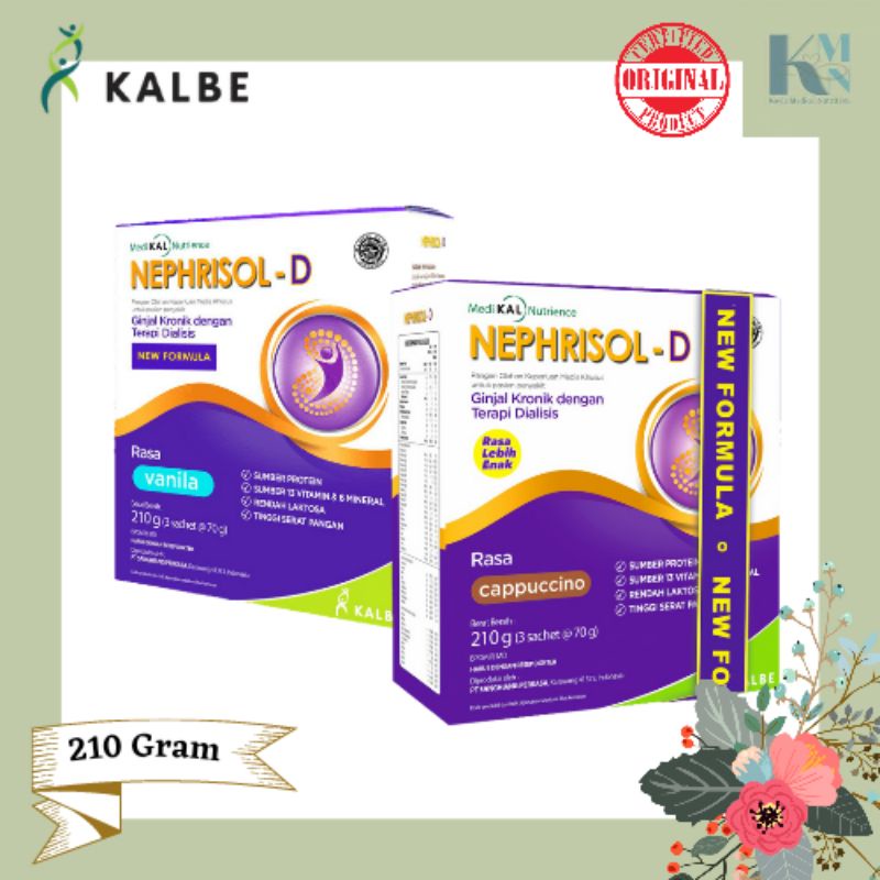 

NEPHRISOL D - Vanilla dan Cappucino - Susu Nutrisi Tinggi Protein Khusus Pasien Gangguan Ginjal Kronik Tahap Dialisis HD/CAPD