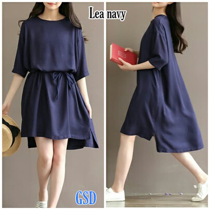 lea navy/dress cewek/terusan/dress wanita/terusan wanita/terusan dress