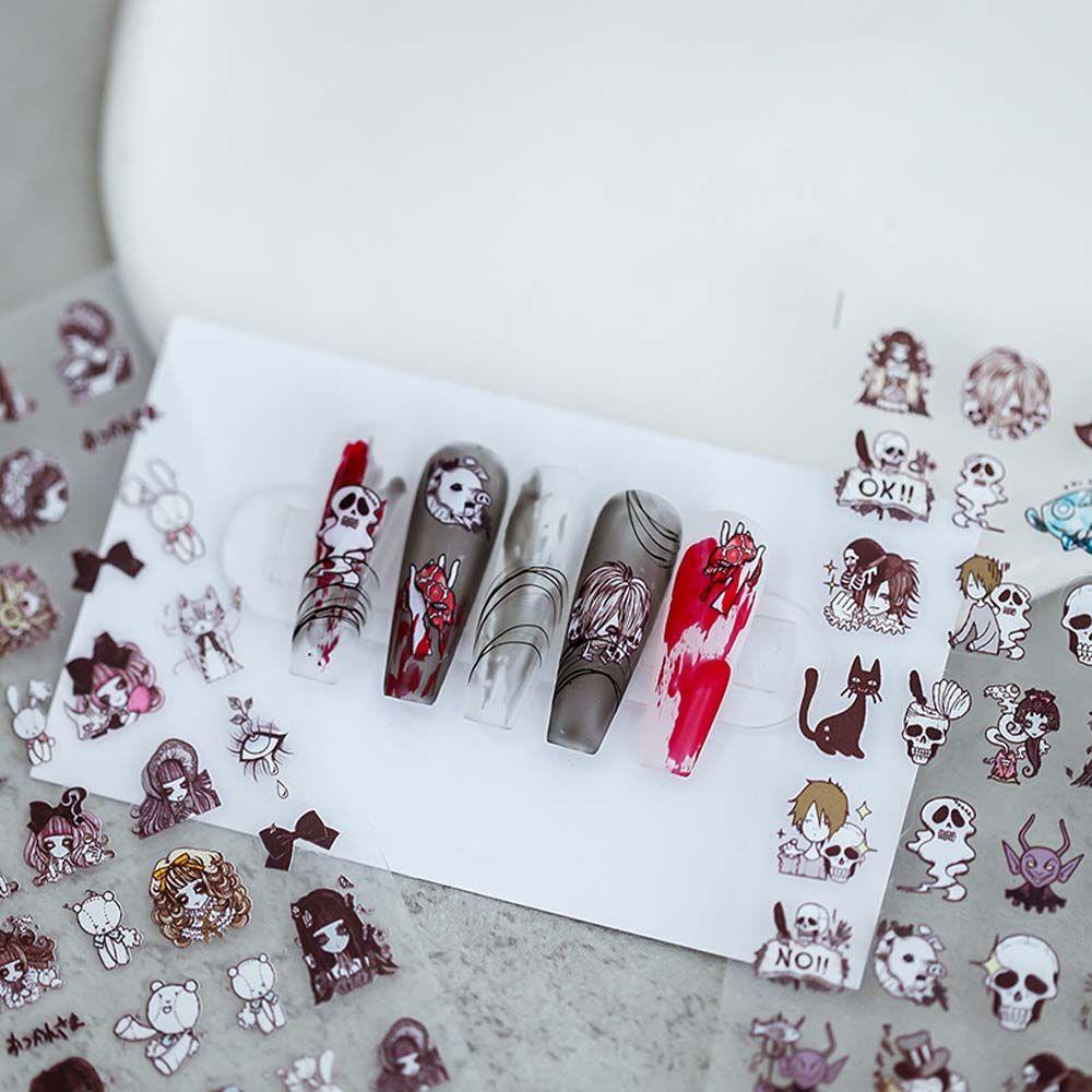 AUGUSTINA Agustina Halloween Stiker Kuku Fashion Kupu-Kupu Castle Skeleton Nail Art Dekorasi