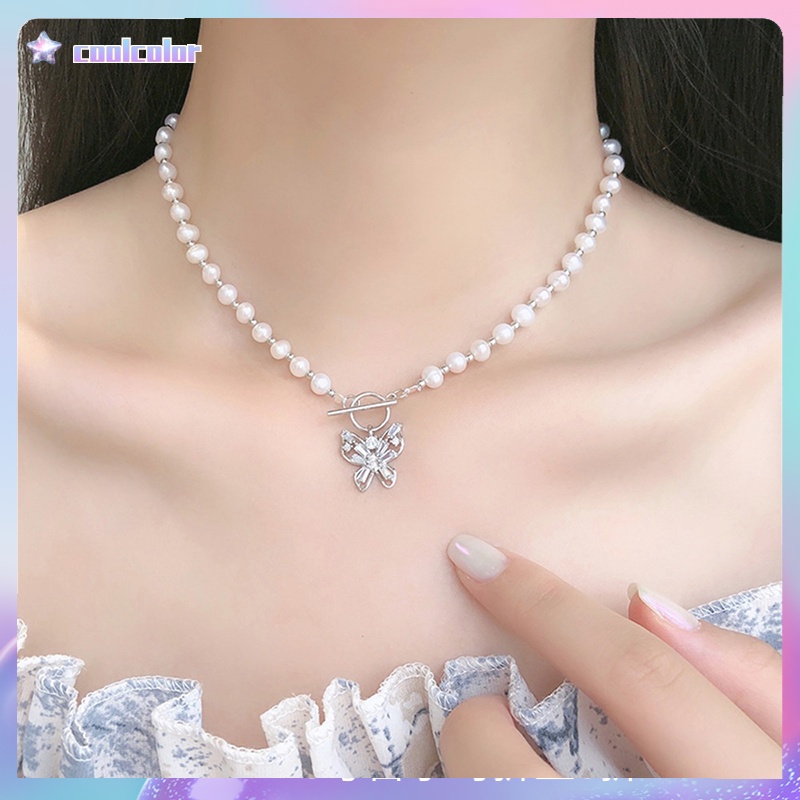 【Ready stock】Kalung mutiara wanita korea Liontin Kupu-Kupu Untuk Fashion Semua pertandingan murah fashion COD