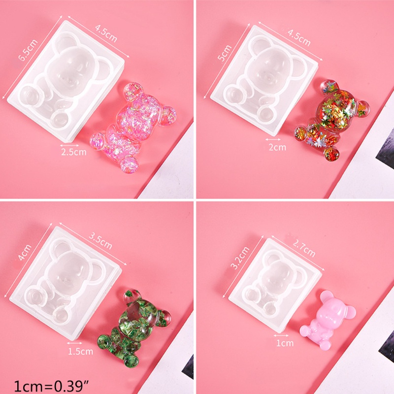 SIY  7 Pcs/Set Teddy Bear Keychain Crystal Epoxy Resin Mold Earrings Pendant Silicone Mould DIY Crafts Jewelry Necklace Tool