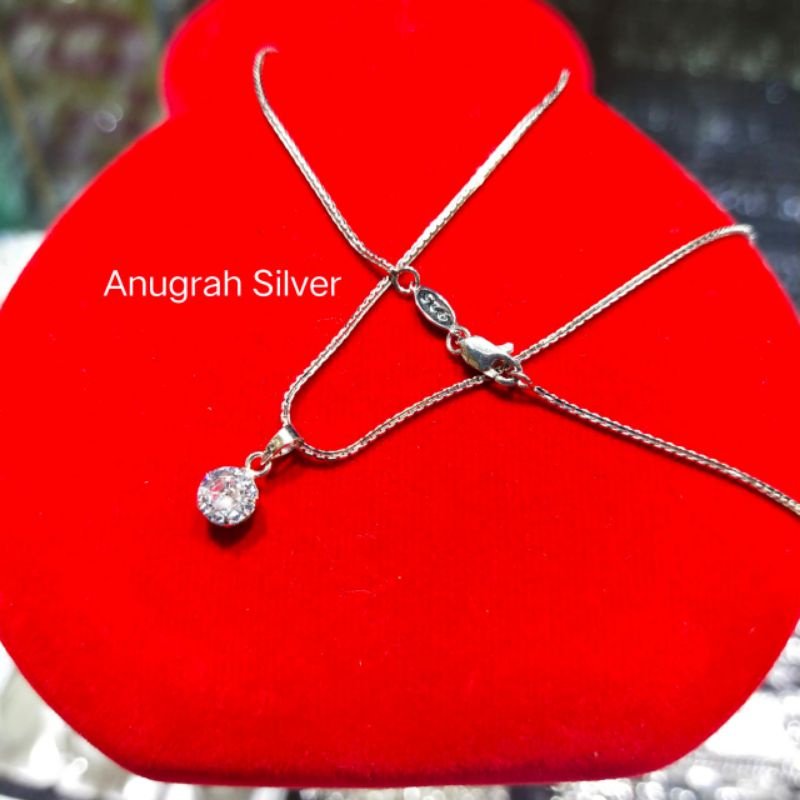 Kalung wanita italy Santa+liontin desy 43cm perak asli 925 remaja &amp; dewasa mata diamond putih kilau/Silver lapisan emas putih murni!!!