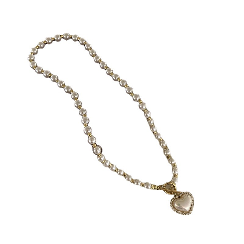 Kalung Rantai Klavikula Hias Mutiara Berlian Bentuk Hati