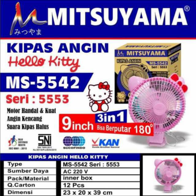 Kipas Angin Hello Kitty 3 in 1 // Ms-5542 Seri 5553 // Bisa Diputar 180 Derajat