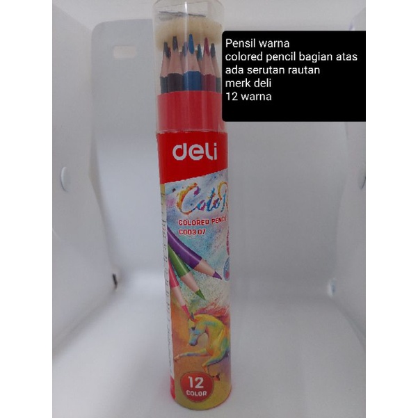 

Pensil warna colored pencil ada serutan rautan di bagian atas deli 12 warna