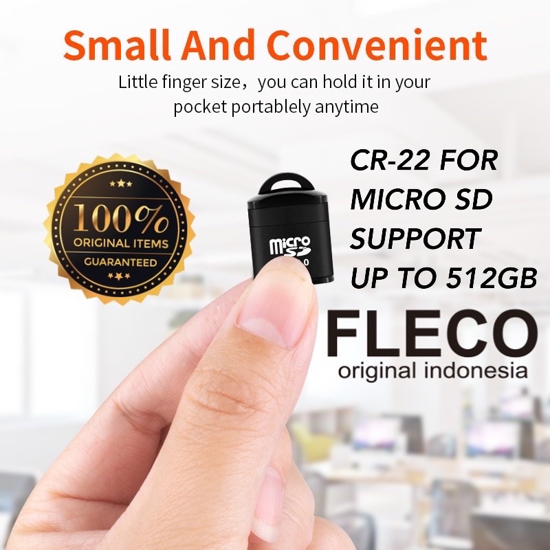 PROMO CARDREADER METALIC FLECO CR22 MICRO SD FASTER TRANSMISSION SPEED UP TO 512GB