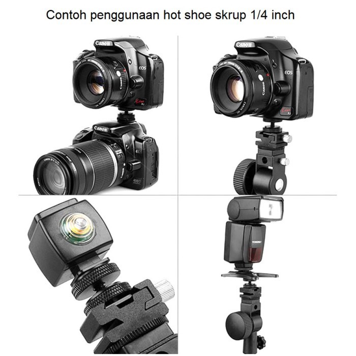 Flash Hot Shoe Mount to 1/4 in Tripod Screw Sekrup Skrup Kamera 1Layer