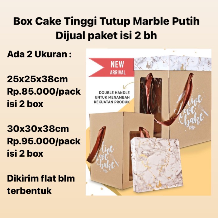 

✨ BISA COD ✨ Box Cake Tinggi Tutup Marble Putih - 25x25x38cm