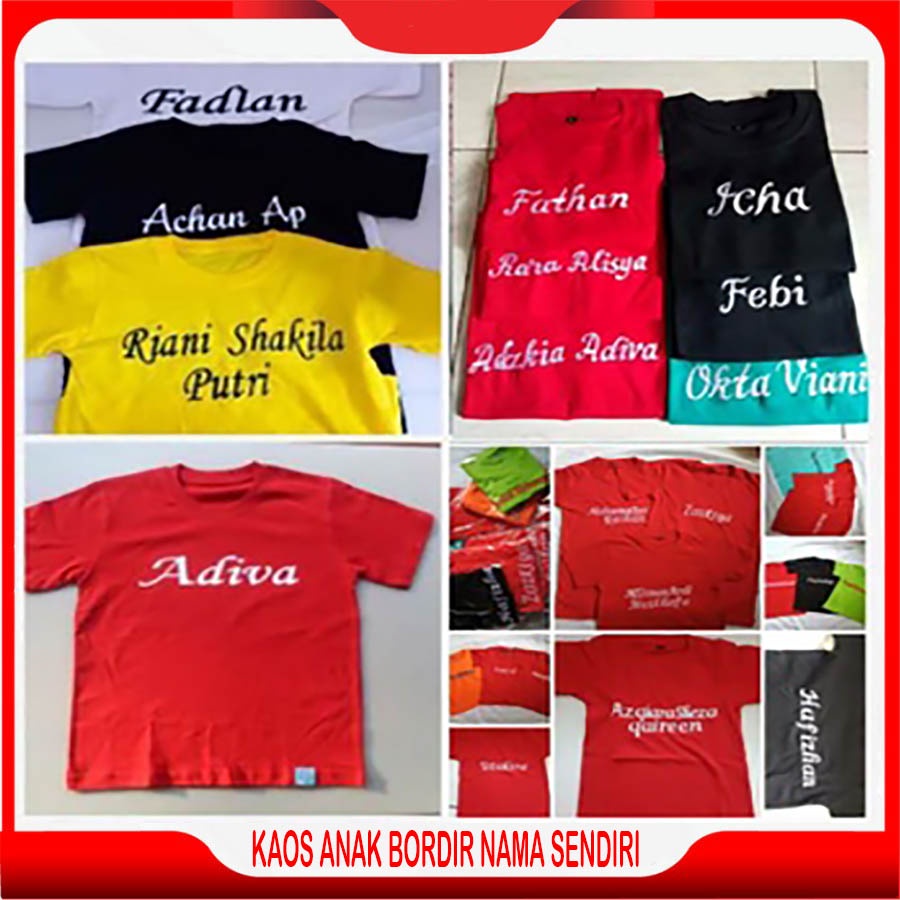 Kaos anak gratis BORDIR NAMA lengan pendek bahan katun