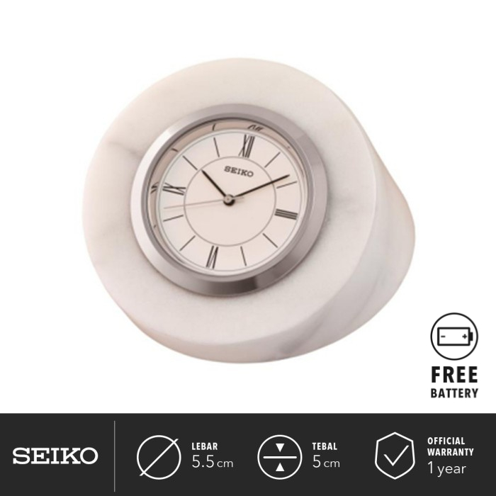 Jam Meja Unik Seiko QHG045W Marbel Stone Case White Original
