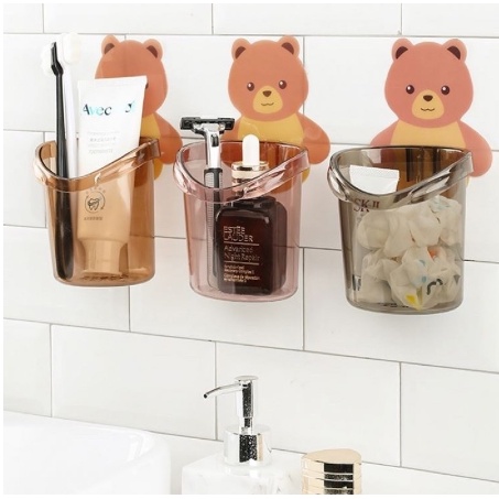 Rak Tempat Sikat Gigi Odol Motif Beruang Cute Wadah Penyimpanan kosmetik Serba Guna Kamar Mandi Dispenser odol