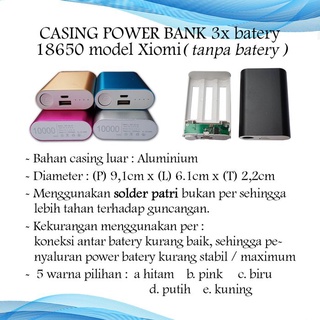 Casing Power Bank 3x Batre/Baterai 18650 Model XIOMI (Tanpa Batre)