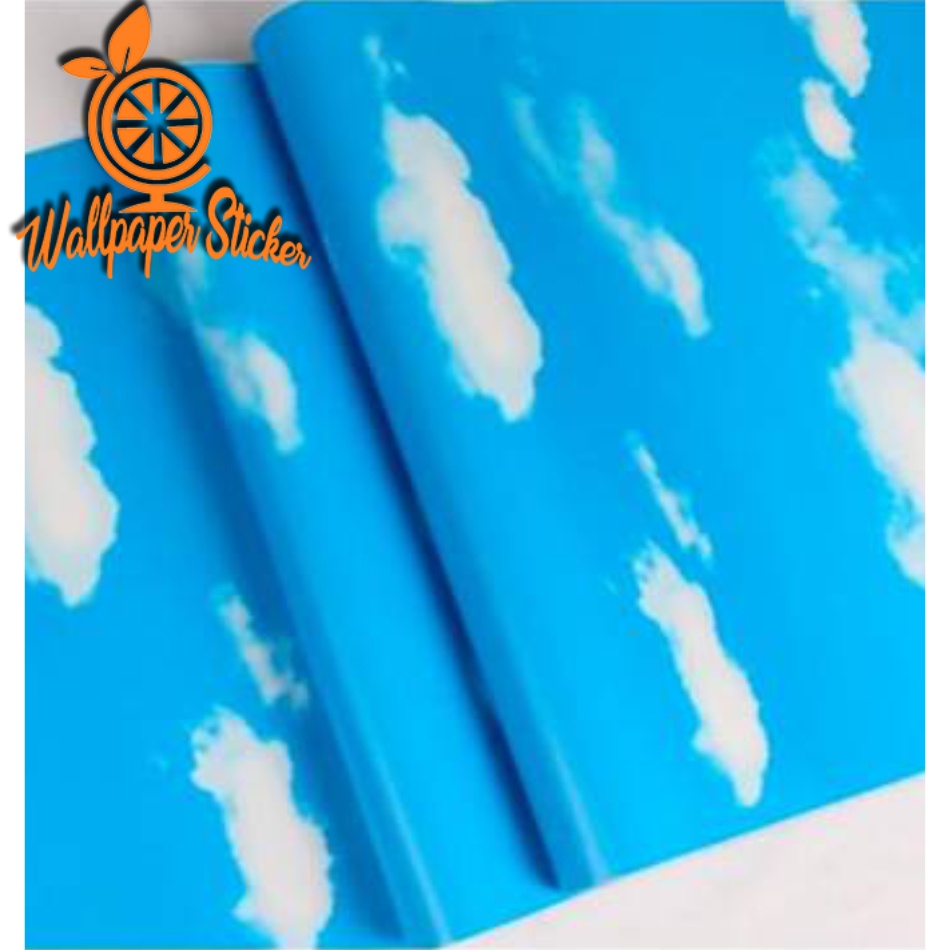 Wallpaper stiker dinding walpaper dekorasi ruangan hiasan ruangan dinding motif awan biru muda Ukuran 45cmx8Meter