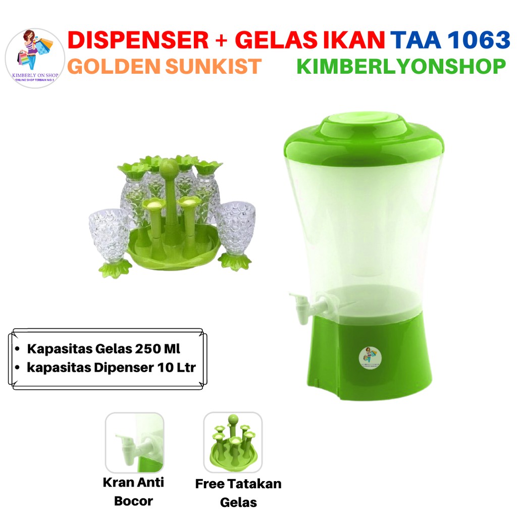 Dispenser Set Gelas Ikan Free Tempat Gelas Golden Sunkist