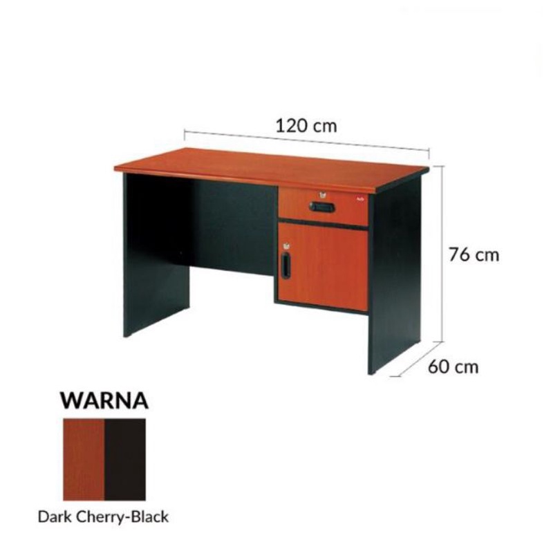 meja kantor / meja tulis / meja laptop / meja kerja setengah 1/2 biro 1 pintu 1 laci
