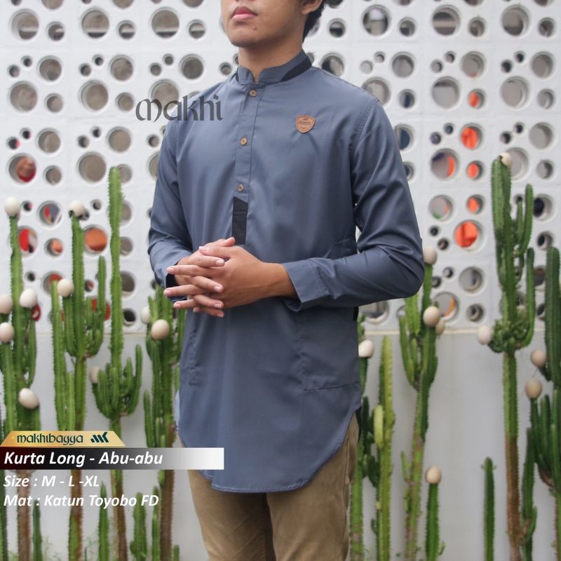 Kemeja Kurta Pakistan Pria Lengan Panjang Putih Polos