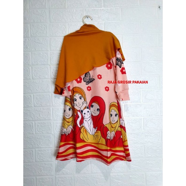 Gamis Misby Anak + Hijab Estimasi Usia 2-5 Thn / Gamis Anak Motif Kartun