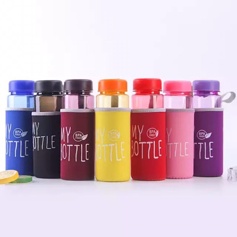 My Bottle Transparant / Botol Minum My Bottle Plus Sarung Pouch Busa BPA FREE