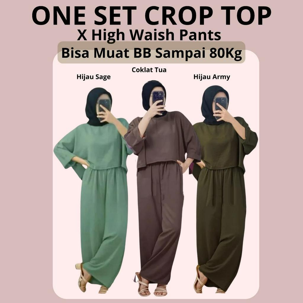 Charyatink - one set crop top / setelan wanita Bahan Crinkle Up to 80kg