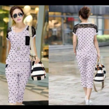 STELAN BRUKAT POLKA UNGU MUDA [Setelan Wanita 0119] SJD