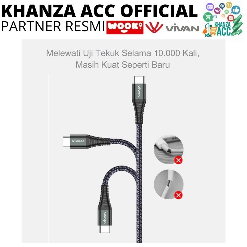 KHANZAACC VIVAN KPD100S Kabel Data Type-C To Type-C PD 30W Quick Charge 3A