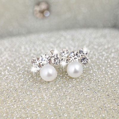 Anting Mutiara Pejantan Kristal Fashion Heart Pearl Crystal Stud Earring Charm Zircon Star Earrings Jewelry for Women Lady Gift-5