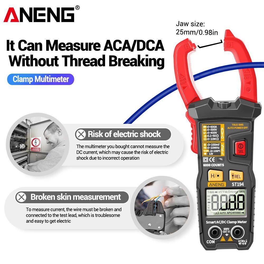 Solighter Digital Clamp Meter ANENG ST194 Voltage Car Tester True RMS Penjepit Arus AC/DC