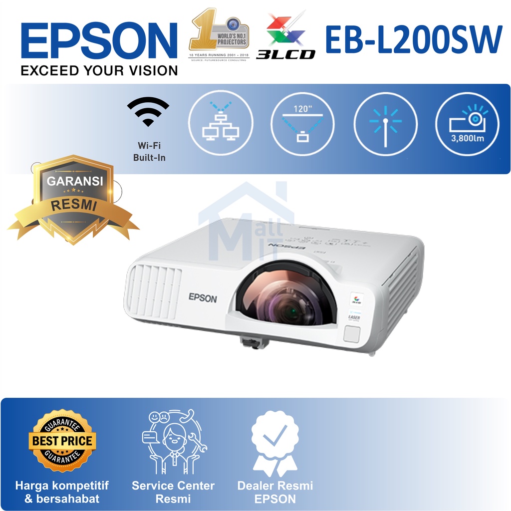 (PACKING KAYU) PROYEKTOR LASER EPSON EB-L200SW EBL200SW L200SW L200 WXGA SHORT THROW