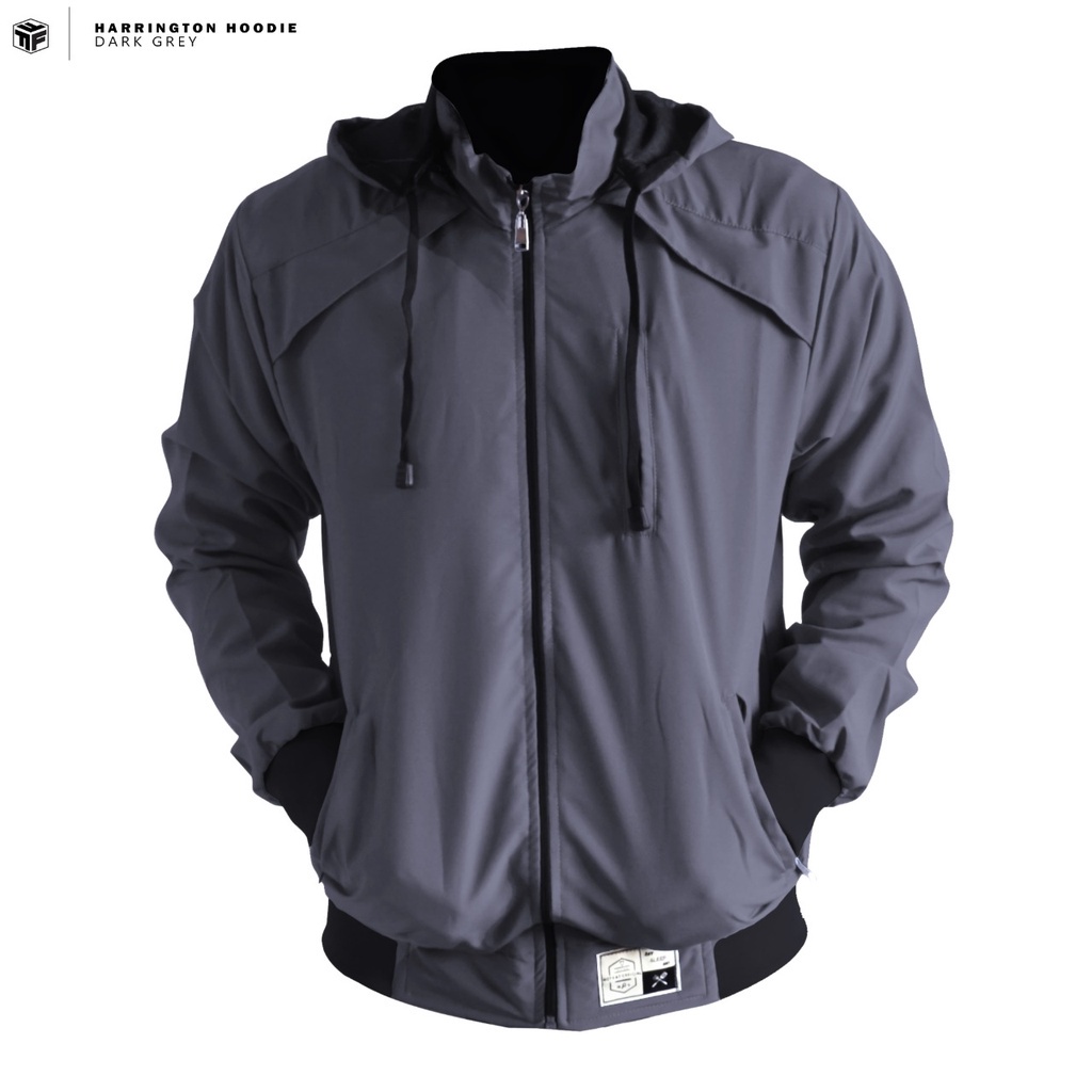 Jaket Harrington Hoodie Polos Pria Wanita Unisex Anti Angin Hitam Navy Army Grey Mroon Size L XL XXL Original Triple F