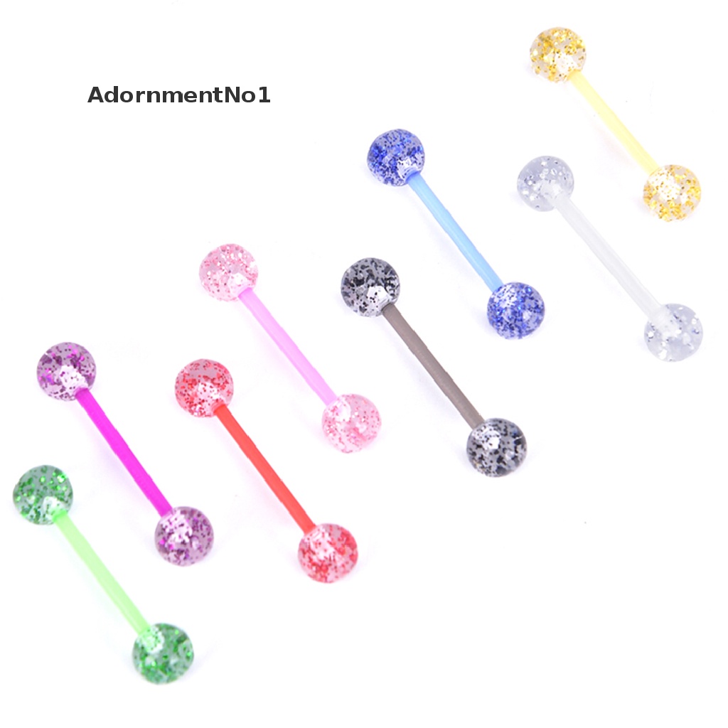 (AdornmentNo1) 8pcs / Set Anting Tindik Lidah Bentuk Barbel Bahan Akrilik Glitter Warna-Warni